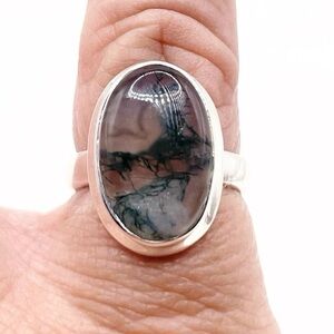 Size 5 Earth Moss Agate 925 Sterling Silver Ring